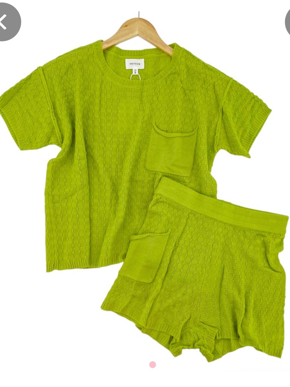 NWT Heyson Set Boutique | Crochet Knit Short Sleeve Pocket Top & Pocket Shorts